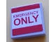 Part No: 3068pb1830  Name: Tile 2 x 2 with Red 'EMERGENCY ONLY' and Stripes on White Background Pattern (Sticker) - Set 60204