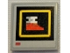 Part No: 3068pb1941  Name: Tile 2 x 2 with Pixelated Red Shoe in Yellow Square on Black Background Pattern (Sticker) - Set 21331 (Sonic the Hedgehog Power Sneakers Video Monitor)