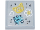 Part No: 3068pb2643  Name: Tile 2 x 2 with Dark Bluish Gray Spots, Yellow Cat, Medium Azure Tic Tac Toe, White Heart and Flower Sidewalk Chalk Drawings Pattern (Sticker) - Set 42670
