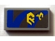 Part No: 3069pb0570R  Name: Tile 1 x 2 with Yellow Markings and Blue Curved and Straight Lines on Dark Bluish Gray Background Pattern Model Right Side (Sticker) - Set 7962