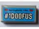 Part No: 3069pb0665  Name: Tile 1 x 2 with 'Springfield, USA' and White '#1D00FUS' Pattern (Sticker) - Set 71016