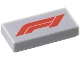 Part No: 3069pb1370  Name: Tile 1 x 2 with Formula 1 Logo Stylized Red 'F1' on Silver Background Pattern