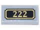 Lego part: Tile 1 x 2 with Black and Gold Address Plaque '222' Pattern (Sticker) - Set 10351