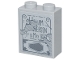 Lego part: Brick 1 x 2 x 2 with Inside Stud Holder with Tombstone with Dark Bluish Gray Coffin and 'WiLLiAM BUTCHERSON 1ST OF MAY 1693' Pattern (Sticker) - Set 21341