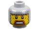 Part No: 3626bpb0241  Name: Minifigure, Head Balaclava with Silver Chain Mail, Yellow Face, Dark Orange Eyebrows and Goatee, Angry with Bared Teeth Pattern - Blocked Open Stud