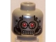 Part No: 3626bpb0434  Name: Minifigure, Head Silver Faceplate, Red Eyes and Rectangular Grid Mouth Pattern - Blocked Open Stud