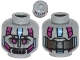 Lot ID: 336120479  Part No: 3626cpb1107  Name: Minifigure, Head Alien with Robot Magenta Eyes, Silver Mouth, Medium Blue Line and Metal Plates Pattern - Hollow Stud
