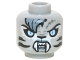 Part No: 3626cpb1301  Name: Minifigure, Head Alien Chima Tiger with Bright Light Blue Eyes, Black Nose and Stripes, Sand Blue Bangs and Lips, and White Fangs Pattern - Hollow Stud