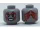 Part No: 3626cpb1826  Name: Minifigure, Head Alien with Dark Bluish Gray Cheek Lines, Fierce Expression, Red Tattoos on Front and Back Pattern - Hollow Stud