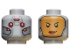 Part No: 3626cpb2181  Name: Minifigure, Head Dual Sided Female Balaclava with Yellow Face / Red Eyes, Silver Plates Pattern - Hollow Stud