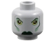 Part No: 3626pb0245  Name: Minifigure, Head Alien with Dark Green Eyebrows, Cheek Lines and Lips, Sand Green Eye Shadow and Cheeks, Stern Pattern