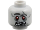 Part No: 3626pb0436  Name: Minifigure, Head Alien Zombie with Black Eyebrows, Right Raised, Red Eyes, Dark Bluish Gray Eye Shadow, Scar, Dimples and Drool, Open Mouth Snarl with Missing Teeth Pattern