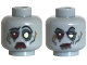 Part No: 3626pb0765  Name: Minifigure, Head Dual Sided Alien Female Zombie with Black Eyebrows, Eyelashes, Dark Bluish Gray Eye Shadow, Cheek Lines and Drool, Bright Light Yellow Left Eye, Dark Red Right Eye and Lips, Dark Tan Dirt Stains, Sad Open Mouth Frown / Smirk Pattern