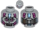 Part No: 3626pb1107  Name: Minifigure, Head Alien with Robot Magenta Eyes, Silver Mouth, Medium Blue Line and Metal Plates Pattern