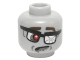 Part No: 3626pb1406  Name: Minifigure, Head Alien Zombie with Glasses Shattered Lens, Red Eye, Dark Brown Eyebrows and Crooked Frown Pattern