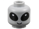 Part No: 3626pb3586  Name: Minifigure, Head Alien with Large Black Eyes with White Glints, Grin Pattern
