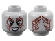 Part No: 3626pb3628  Name: Minifigure, Head Alien Black Eyebrows, Dark Red Tattoos, Dark Bluish Gray Cheek Lines and Chin Dimple, Open Mouth Smile with Teeth Pattern