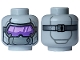 Part No: 3626pb3656  Name: Minifigure, Head Alien Black and Silver Visor, Dark Purple and Medium Lavender Lenses, Dark Bluish Gray Plate and Strap with Buckle on Back Pattern