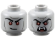 Part No: 3626pb3678  Name: Minifigure, Head Dual Sided Black Eyebrows, Red Eyes, Dark Bluish Gray Contours, Lopsided Grin / Scowl with Open Mouth and Fangs Pattern