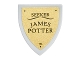 Part No: 3846pb029  Name: Minifigure, Shield Triangular  with 'SEEKER JAMES POTTER' on Gold Background Pattern (Sticker) - Set 4842