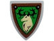 Part No: 3846pb067  Name: Minifigure, Shield Triangular  with Forestmen Elk / Deer Head on Green Background with Reddish Brown Boarder Pattern (Sticker) - Set 910001