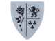 Part No: 3846pb078  Name: Minifigure, Shield Triangular Short with Crest Black Rose with Thorns, Lion and Clubs Pattern (Sticker) - Set 43263