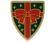 Part No: 3846pb080 Name: Minifigure, Shield Triangular Short with Red Gift Bow, Gold Stars and Outlines on Dark Green Background Pattern Part No: 3846pb080 Name: Minifigure, Shield Triangular Short with Red Gift Bow, Gold Stars and Outlines on Dark Green Background Pattern