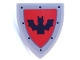 Part No: 3846pb081 Name: Minifigure, Shield Triangular Short with Black Rivets and Bat on Red Background Pattern (Sticker) - Set 910049 Part No: 3846pb081 Name: Minifigure, Shield Triangular Short with Black Rivets and Bat on Red Background Pattern (Sticker) - Set 910049