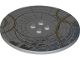 Part No: 6177pb017  Name: Tile, Round 8 x 8 with 4 Studs in Center with Dark Bluish Gray and Gold Circles Pattern