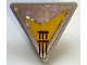 Part No: 65676pb016  Name: Road Sign 2 x 2 Triangle with Open O Clip with Gold and Silver Holographic Mirrored Guitar with Black Strings Pattern (Sticker) - Set 41258