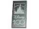 Part No: 87079pb1278  Name: Tile 2 x 4 with White 'Disney 100' and Disney Castle Silhouette on Silver Background Pattern