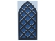 Part No: 87079pb1508  Name: Tile 2 x 4 with Dark Blue Arched Window with Black and Silver Frame and Lattice Pattern