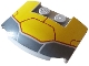 Part No: 93604pb011  Name: Wedge 3 x 4 x 2/3 Triple Curved with Dark Bluish Gray and Yellow Armor Plates and Dark Red Lines Pattern
