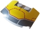 Part No: 93604pb11  Name: Wedge 3 x 4 x 2/3 Triple Curved with Dark Bluish Gray and Yellow Armor Plates and Dark Red Lines Pattern