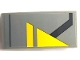 Part No: 93606pb141L  Name: Slope, Curved 4 x 2 with Yellow Triangle and Angled Dark Bluish Gray Stripe Pattern Model Left Side (Sticker) - Set 75150