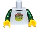 Part No: 973pb1218c01  Name: Torso Shirt with Dark Green, Lime, Orange, and Red Pixelated Minifigure Head, Black Collar Pattern / Dark Green Arms / Yellow Hands