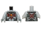 Part No: 973pb2030c01  Name: Torso Chima Female Outline with Chains, Dark Red Armor and Orange Round Jewel (Fire Chi) Pattern / Light Bluish Gray Arms / Light Bluish Gray Hands