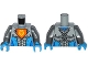 Part No: 973pb2256c01  Name: Torso Nexo Knights Armor with Orange Emblem with Yellow Crowned Lion, Dark Azure Panels Pattern / Flat Silver Arms / Dark Azure Hands
