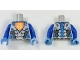 Part No: 973pb2896c01  Name: Torso Nexo Knights Armor with Orange Emblem with Yellow Crowned Lion, Silver Panels Pattern / Blue Arms / Dark Azure Hands