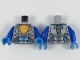 Part No: 973pb3031c01  Name: Torso Nexo Knights Armor with Orange Emblem with Yellow Crowned Lion, Silver and Dark Azure Panels Pattern / Blue Arms / Dark Azure Hands