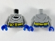 Lot ID: 348803442  Part No: 973pb3748c01  Name: Torso Black Bat Scribble in White Stitched Oval, Yellow Utility Belt Pattern / Light Bluish Gray Arms / Blue Hands