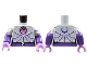 Part No: 973pb4567c01  Name: Torso Female Jewel and Filigree Pattern / Dark Purple Arms with Light Bluish Gray Short Sleeves, White Chevrons Pattern / Medium Lavender Hands