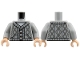 Part No: 973pb5433c02  Name: Torso Knit Cable Cardigan Sweater with Dark Bluish Gray Lines, Dark Brown Buttons, and Pockets over White Shirt Pattern / Light Bluish Gray Arms / Light Nougat Hands
