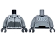 Part No: 973pb5616c01  Name: Torso Racing Jacket with White Audi Logo, 'e-tron', and Shoulders, Dark Bluish Gray Panel Pattern / Light Bluish Gray Arms / Dark Bluish Gray Hands