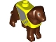 Lego part: Dog, Labrador / Rescue Dog with Molded Neon Yellow Vest and Printed Silver Panel and Squares Pattern