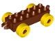 Part No: 11248c01  Name: Duplo Car Base 2 x 6 with Yellow Wheels with Fake Bolts and Open Hitch End