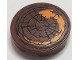 Part No: 14769pb277  Name: Tile, Round 2 x 2 with Bottom Stud Holder with Tree Trunk, Wood Grain and Circular Orange Painted Arrow Pattern (Sticker) - Set 75903