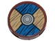 Lot ID: 352038674  Part No: 14769pb524  Name: Tile, Round 2 x 2 with Bottom Stud Holder with Viking Shield Blue / Tan Sections and Wood Grain Pattern (Sticker) - Set 76208