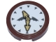 Part No: 14769pb615  Name: Tile, Round 2 x 2 with Bottom Stud Holder with White Clock Face, Tan Hands, and Dark Bluish Gray Wings Pattern (Sticker) - Set 71799
