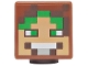 Part No: 19729pb087  Name: Minifigure, Head, Modified Cube with Pixelated Nougat Face, Bright Green Eyes and Hair, Light Bluish Gray Mouth with White Teeth Pattern (Minecraft Wolf Tamer / Gold Hunter)